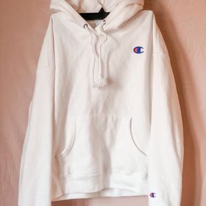 Womens Authentic Embroidered White Champion Hoodie